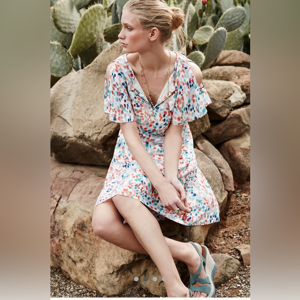 Anthropologie Maeve Dress Polkadots‎ Fit Flare Cream Multi Colors Medium